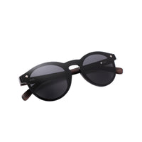 black polarized round rimless wood sunglasses